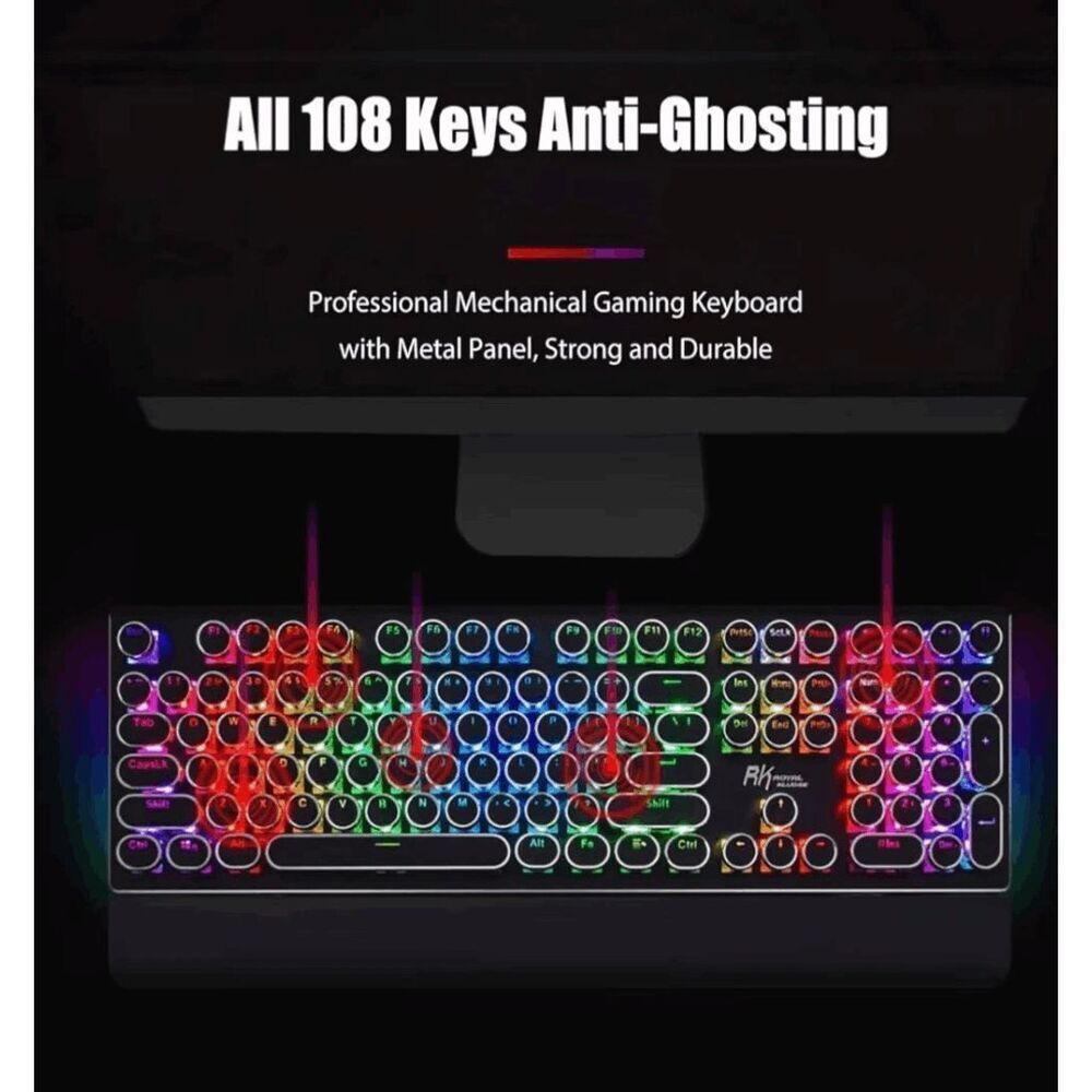 RK ROYAL KLUDGE S108 Typewriter Keyboard, Retro Mechanical Gaming Keyboard Wired